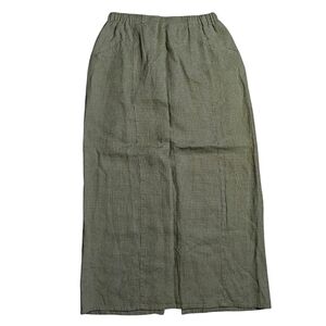 Flax Women's Light Green Micro Gingham Print 100% Linen Maxi Skirt Size Small